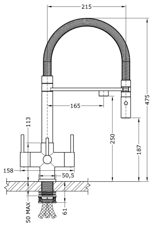Aquila 3-Way Chrome - 3 lever Kitchen Filter Tap - Acquapuro Traditional Design Tap Only
