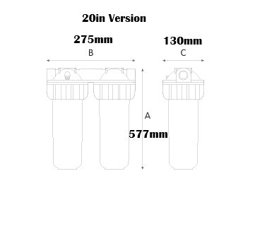 20in Duplex Standard Housing - Clear Bowl - 1" Ports - Atlas Filter Housing inc. Spanner and Bracket