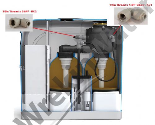Kinetico Brine Line and Drain Line Threaded Elbow Connectors. P/N 10084 (KC1) and 10076 (KC2) (John Guest)