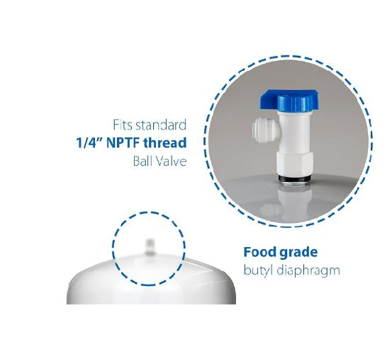 RO Tank Valve from John Guest 1/4" NPTF Thread x 3/8" Push Fit with 1/4" Adaptor