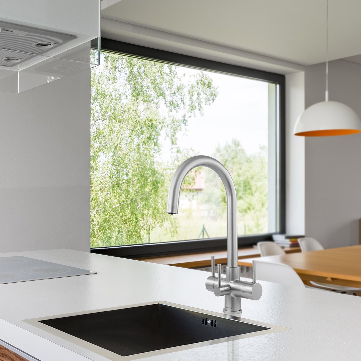 Verona 3-Way Brushed Steel - 3 lever Kitchen Filter Tap - Acquapuro Traditional Range