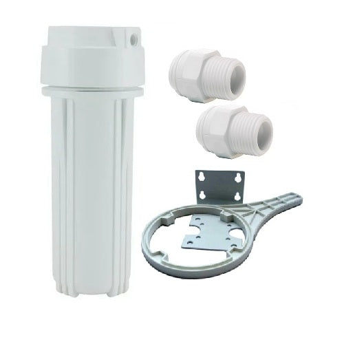 WH10-SET-1/4 - 10in White Housing Set with Bracket & Spanner + Connectors for 1/4in Drinking Water Tubing