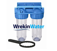 10in -3/4 - Duplex - Atlas Twin  Housing, Bracket and Spanner Set -  Clear Bowl with 3/4in BSP Ports