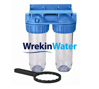 compare product 10in -3/4 - Duplex - Atlas Twin  Housing, Bracket and Spanner Set -  Clear Bowl with 3/4in BSP Ports