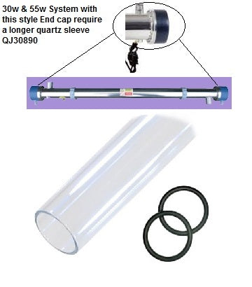 QJ30890 - Open Ended Quartz Sleeve for 30w & 55w Closed End Cap UV Systems with O0-Rings