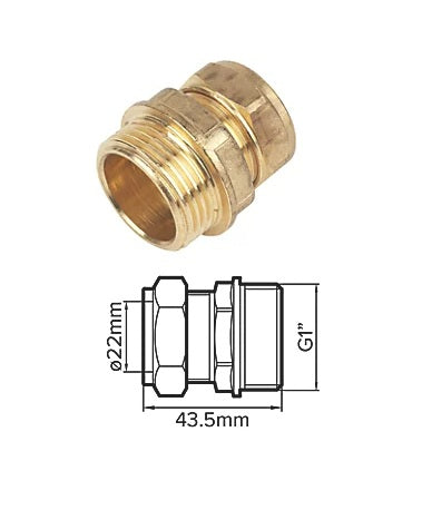 1in BSP Brass Male to 22mm Copper