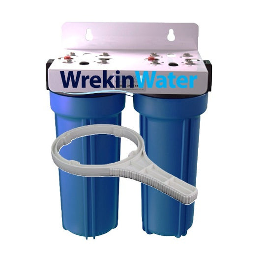 HD10-TWIN-SET 10in Heavy Duty Filter Housing Set, Pressure Release, 3/4in Ports, Bracket and Spanner