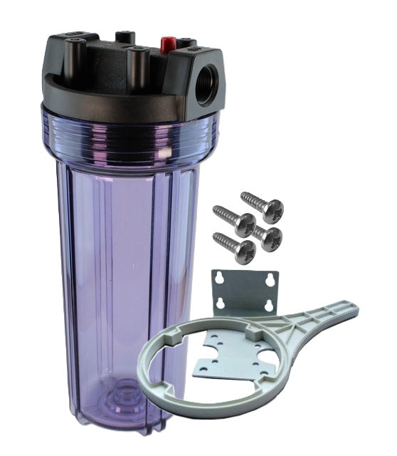HD10-SC-3/4 - Housing SET  -  Clear Bowl - Heavy Duty 10in with 3/4in BSP Ports, Bracket and Soanner