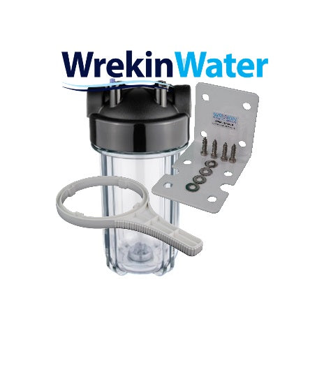 HF10BB-SC Large Diameter Filter Housing 1" BSP Ports with CLEAR BOWL c/w Screws, Bracket and Spanner
