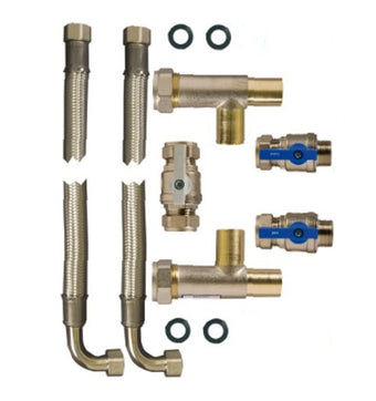 compare product 22mm - Water Softener Fixing Kit - 22mm Full Bore Valve, 22mm Integral Tee Set, 1.25m Stainless Steel Hoses