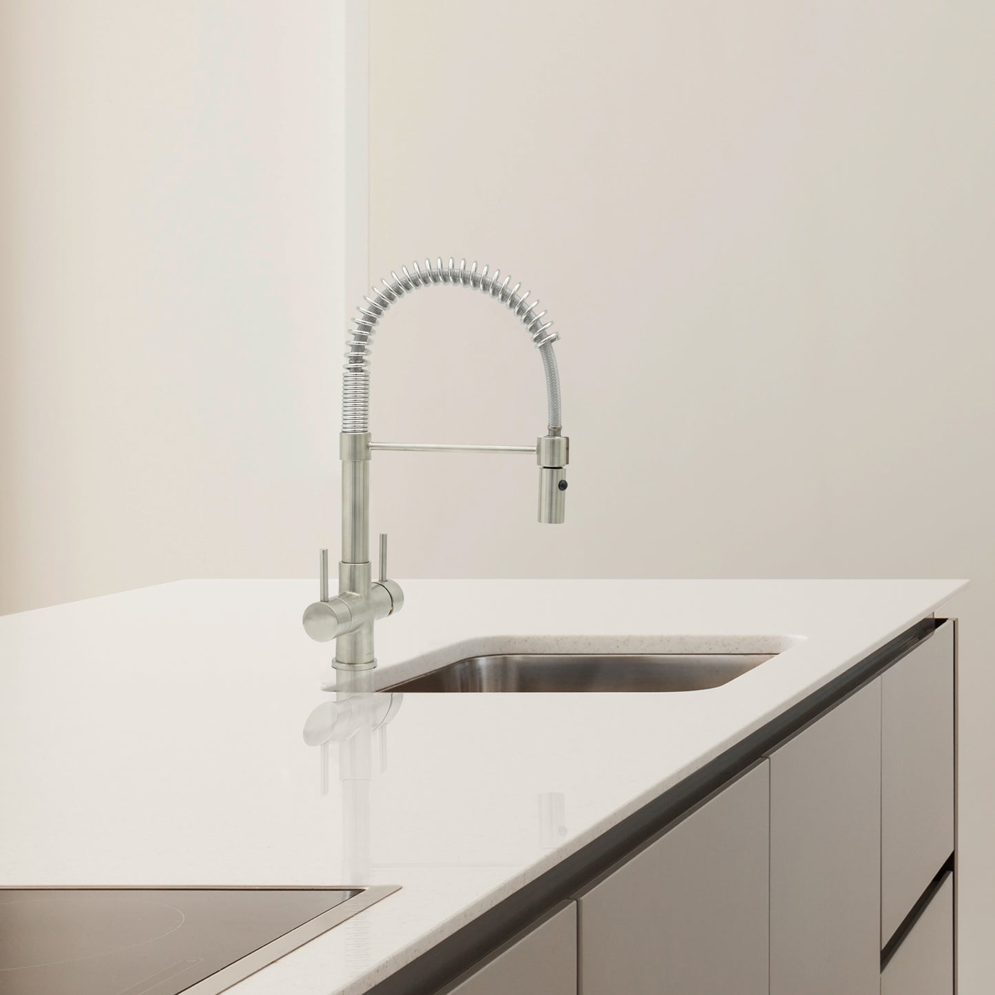 Milano 3-Way Brushed Steel Kitchen Filter Tap with QC100 Filter System  - Acquapuro Traditional Range
