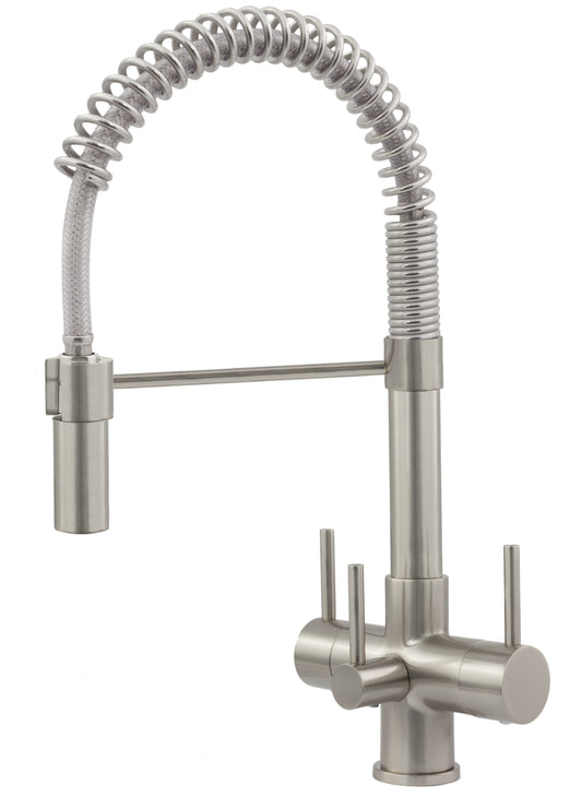 Milano 3-Way Brushed Steel Kitchen Filter Tap with QC100 Filter System  - Acquapuro Traditional Range