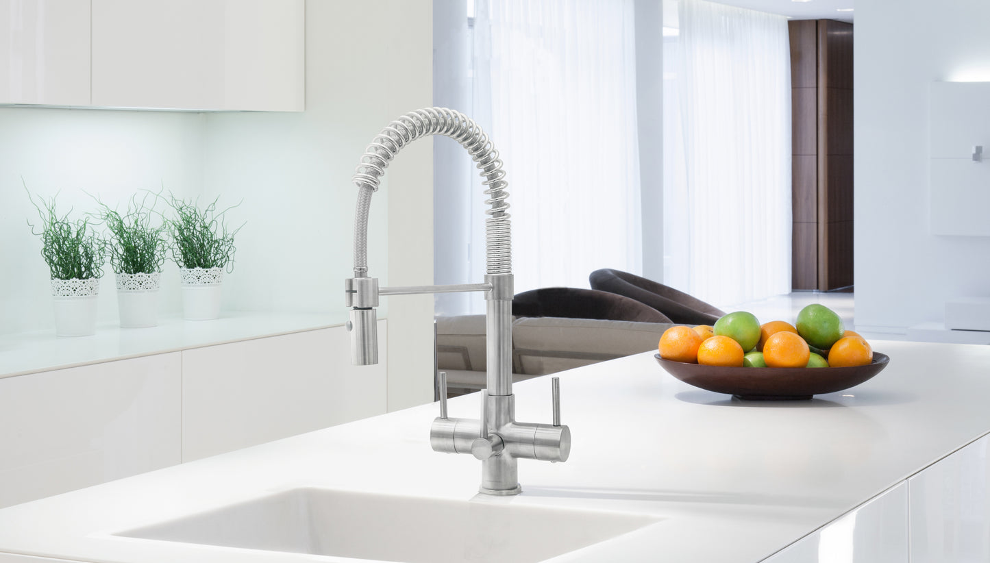 Milano 3-Way Brushed Steel 3 lever Kitchen Filter Tap  - Acquapuro Traditional Range